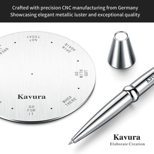 Kavura 316L Spin Decision Pen CNC-Machined Stainless Steel Fidget Pen with Magnetic Stand | Smooth Writing Gel Ink |