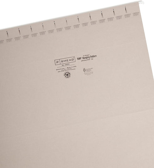 Smead TUFF Hanging File Folder, Legal Size, Easy Slide Tab, Steel Gray, 18 per Box (64093, Rod Color May Vary)