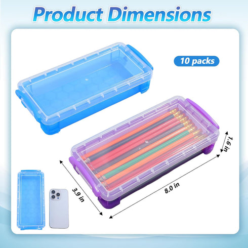 Caeuiciw 10 Packs Plastic Pencil Box Stackable Pencil Case Bulk Crayon Box with Snap Tight Lid Plastic Brush Painting