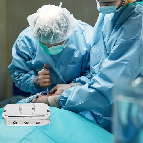 Stainless Steel Medical Storage Case with Lid and Holes Utility Tray for Doctor Tools for Organizing Instruments