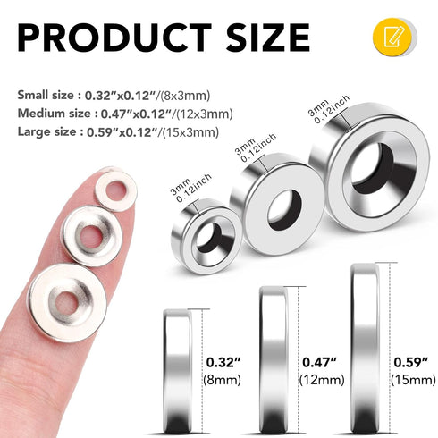 0.32" 0.47" 0.59" 45 DIYMAG Strong Neodymium Disc Magnets, Rare Earth Magnet with Hole for Kitchen Cabinet, Tool
