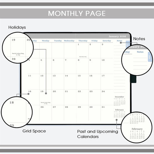 Pocket Planner 2026, Jan - Dec 2026, Weekly & Monthly Calendar, 6.3''×3.8'', Pen Loop, Back Pocket, Elastic Closure