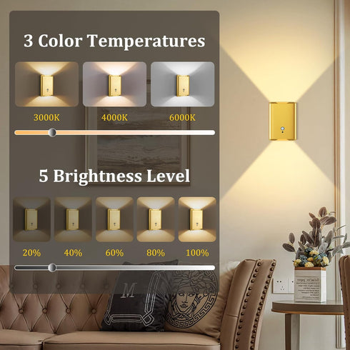 1 Pack 5000mAh 3 Closet Battery Operated Wall Sconce Light: Rechargeable Motion Sensor Night Light Colors Wireless