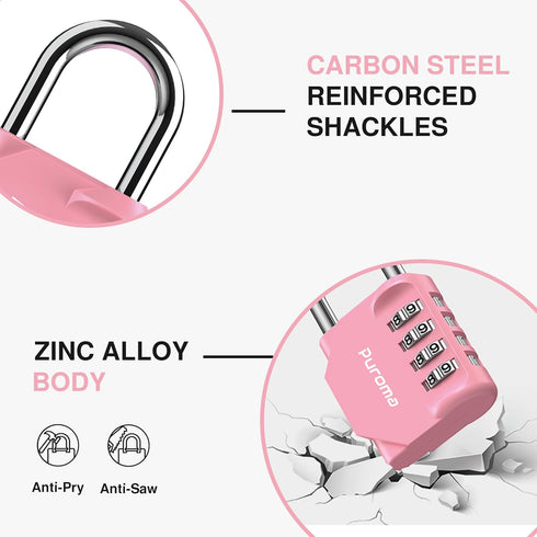 Puroma 1 Pack Waterproof Combination Lock, 4 Digit Padlock for School Gym Locker, Outdoor Storage (Rose Pink)