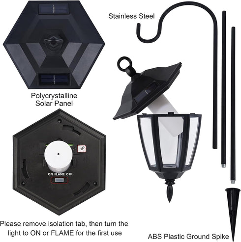 2 Pack 2 38 Inch Dynaming Solar Flame Hanging Lights Outdoor, Halloween Solar Flickering Flame LED Garden Lanterns