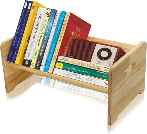 Generic Desktop Bookshelf Organizer, Wood Office Tabletop Book Storage Rack, Tilting Bookcase for Books/Magazine