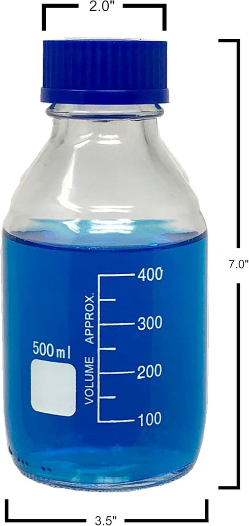 Karter Scientific 500ml Glass Round Media Storage Bottles with GL45 Screw Cap, Borosilicate Glass, Pack of 6