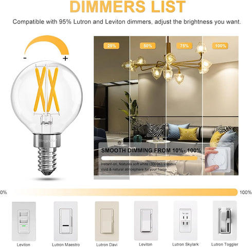 Dimmable E12 Bulbs 60 6 PACK G16.5 6W Bulbs, 3000K E12 Bulb 60W 600LM, CRI80+ LED Watt Equivalent, Small Globe LED