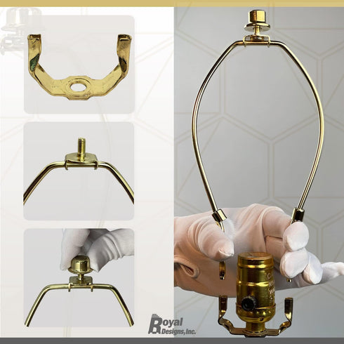 HA-1001-8PB-1 8 inch, Royal Designs, Inc. Heavy Duty Harp for Lamp Shade Holder, Polished Brass Base