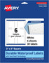 Avery Durable Waterproof Square Labels, 3" x 3", 30 Total, Oil and Tear-Resistant, Laser/Pigment-Based