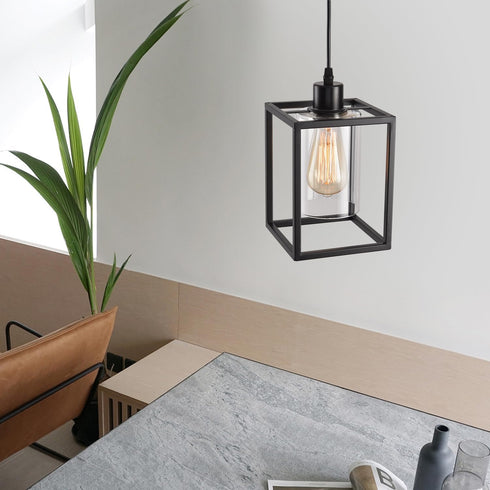 AOJUNSANSAN Black Pendant Lights for Kitchen Island Industrial Lantern Pendant Light Fixtures with Clear Glass Shade