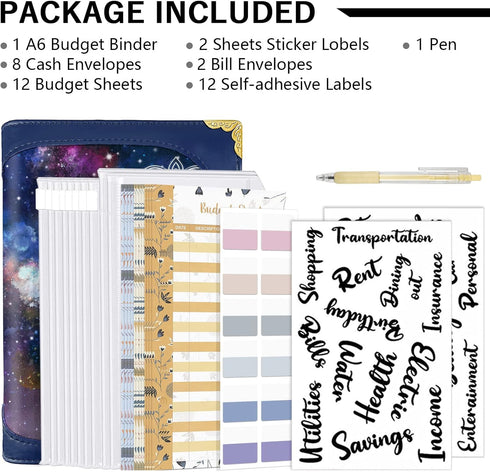 HOGGU Budget Binder with A6 Cash Zipper Envelopes for Budgeting, Cash Organizer, Savings Binder with Budget Sheets