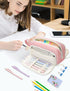 SUNEE Cute Pencil Case - Aesthetic Pen Pouch with 3 Compartments, Kawaii Colored Large Pencil Bag with Zipper, Pink