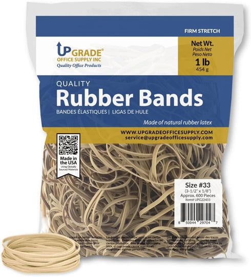 Upgrade Office Supply UPG22433PK3 Rubber Bands, Size #33 (3-1/2 x 1/8"), Natural Crepe, Made in USA (3 Pound Bag)