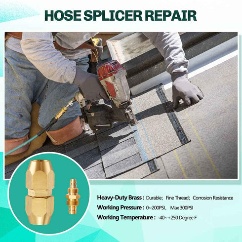 4 Pack Solid Brass HPT Air Reusable Hose Splicer Repair Kit for 1/4-Inch ID Hose