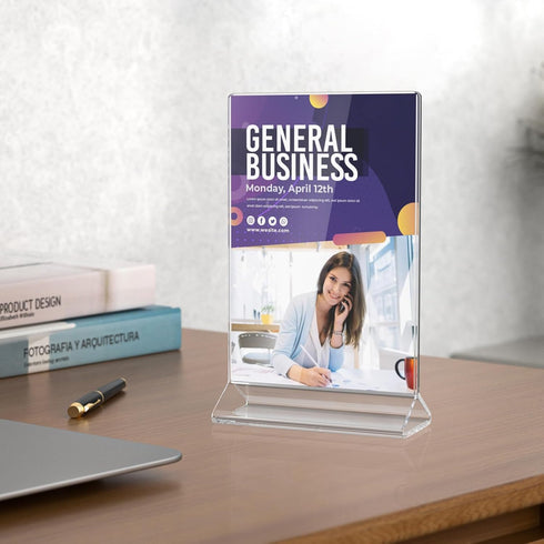 MaxGear Acrylic Sign Holder Table Card Display, 4 x 6 inches, Clear Plastic Table Menu Stand, 6 Pack