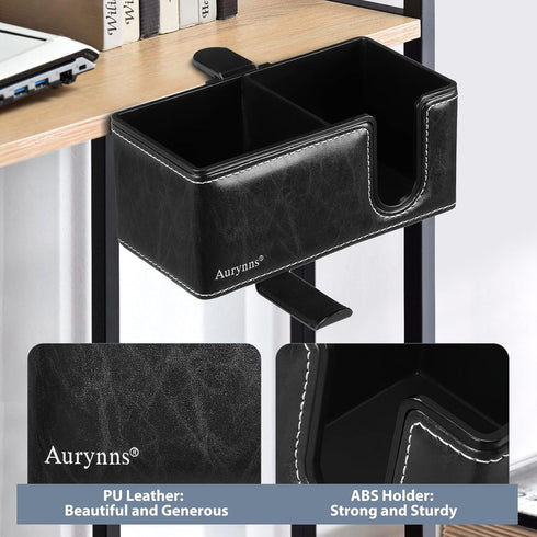 Desk Cup Holder Clip-on Pen Holder, Rotatable Headphone Hanger and Headset Stand Clamp Hook Under Desk (Black)