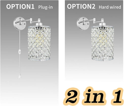 Merlight 1-Light Dimmable E26 67.59 inch Wall Lamp Modern Style Metal Round lampshade Decorative Crystal Base Wall