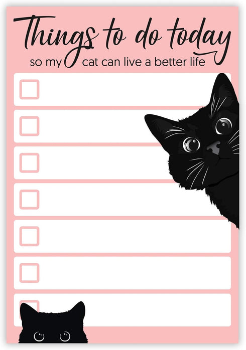 Funny Black Cat Lover Small Sticky Notes, Pink | Things to Do Today | Humor Notebook Notepad for Women Gift | 50 Pages