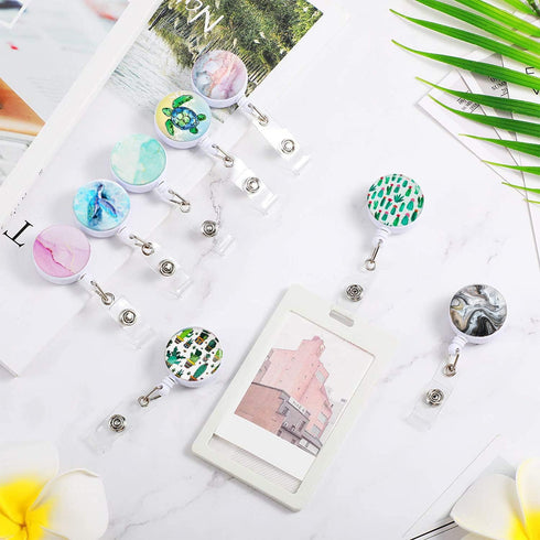 Badge Reel Retractable Badge Holder, Nurse Badge Reels with Alligator Clip, Cactus Design ID Card Holders (3-Pack)