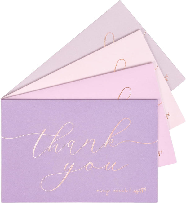 Crisky 50 pcs Lavender Shade Thank You Cards With Envelopes & Stickers