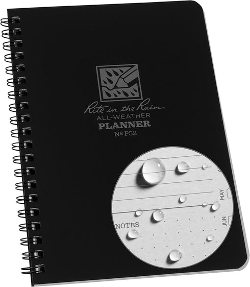 Rite in the Rain All-Weather Weekly Planner, Undated, Side-Spiral 4-5/8" x 7" (No. P52), Black
