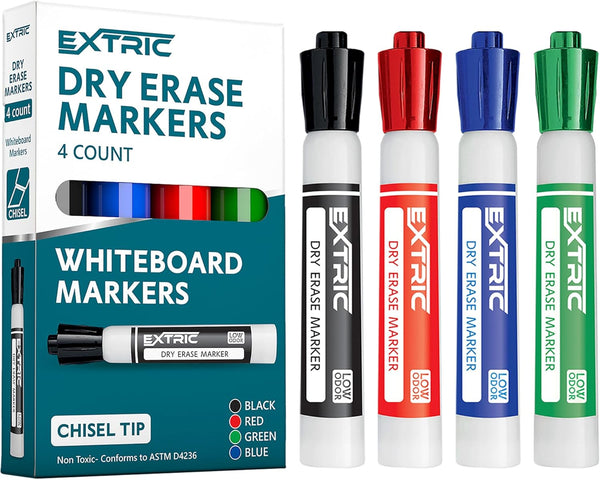 Dry Erase Markers, Whiteboard Markers 4 Colors Chisel Tip for Red, Blue, Green, Black White Board Markers