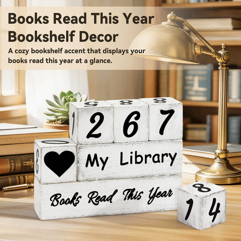 Pawnoc Counter, 4-Digit Books Read This Year Wooden Reading Tracker for Bookshelf Decor, Gift for Book Lovers, Readers