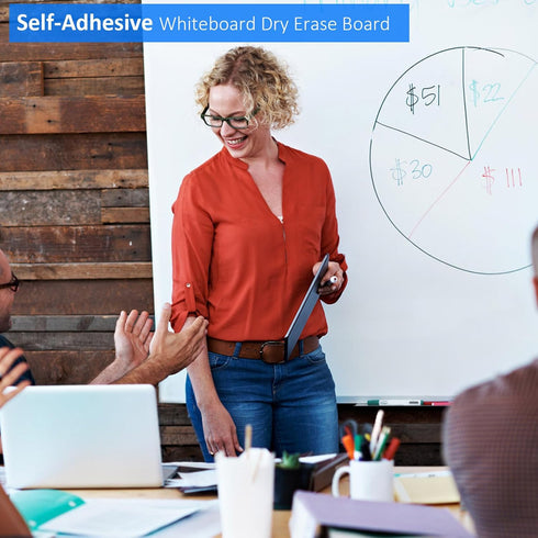 Dry Erase White Board Sheet, 16" x 34", Self-Adhesive for Wall, Fridge, Glass, Magnetic, Includes Markers, Eraser,