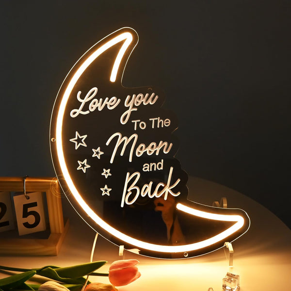 Britrio LED Moon Neon Light Sign, Love You To the Moon And