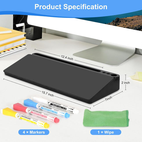 Desktop Glass Whiteboard with Storage, Desk Board with Computer Keyboard Stand, White Dry Erase Board with Drawers