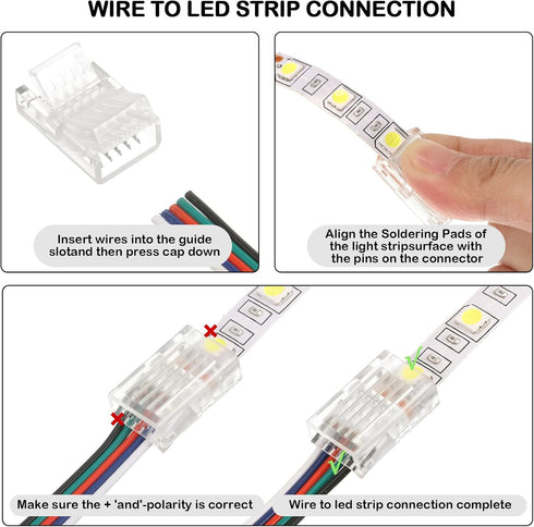 RGB LED Light Strip Connectors, 20 Waterproof Solderless Transparent Adapters for 5 Pin 10mm LED Light Strips