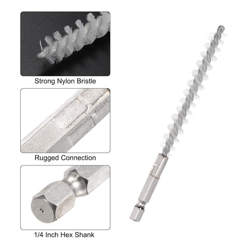 3pcs Nylon Bore Brush, 8mm Dia Cleaning Wire Brush with Handle, 1/4 Inch Hex Shank for Tubes and Bearings