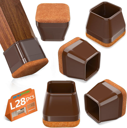 28Pcs Brown Chair Leg Floor Protectors for Hardwood Floors, Silicone Covers, Felt Furniture Pads for Smooth Moving