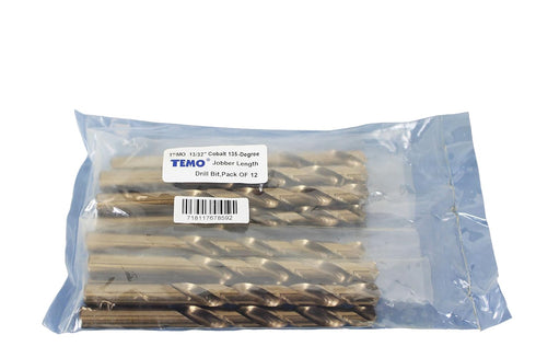 TEMO 12 pc 13/32 Inch Cobalt 135 Degree Jobber Length Twist Drill Bit, 5.25 Inch Length