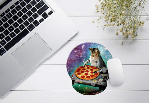 Pizza Cat Mouse Pad, Delicious Food Hipster Cool Cat Design, Memory Foam with Wrist Rest Support