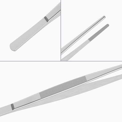 2 PCS 5 Inch Stainless Steel Tweezers with Straight Round Blunt Serrated Tip, Multipurpose Daily Garden Home Lab Craft
