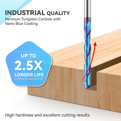 1/4 Inch HQMaster Extra Long Spiral Router Bit Upcut Shank Solid Carbide CNC Router Bit with Nano Blue Coating CNC Bits