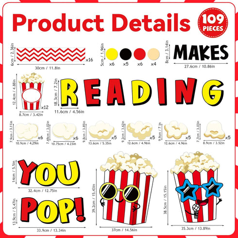 Popcorn Cutouts Popcorn Theme Classroom Bulletin Board Decorations Reading Makes You Pop Themed Birthday Party Supplies for Toddler Kids Students Classroom by Wiooffen