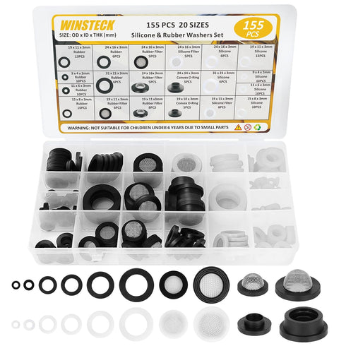 Rubber Washers, 155 PCS 20 Sizes Rubber & Silicone Gasket Kit for Sealing Repair of Shower Hose and Faucet