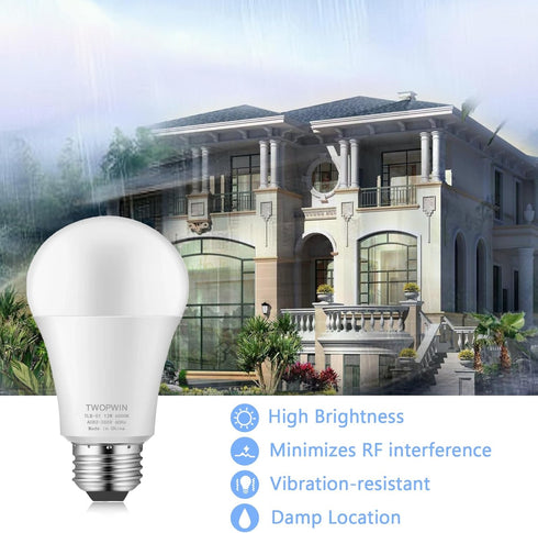 2 Pack TWOPWIN Garage Door Opener Light Bulbs, 12W High Brightness 1500LM, 6000K Cool White LED for Garage Door Openers