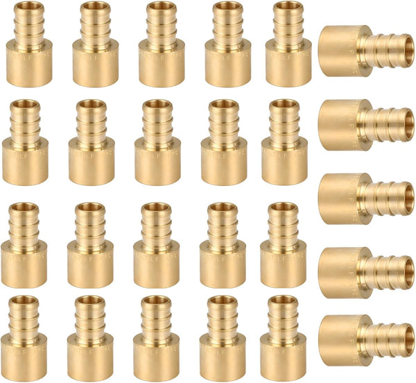 (Pack of 25) 1/2 x 1/2 Inch PEX Female Sweat Adapter, Brass Copper PEX Fitting Adapters, Stress Corrosion Cracking