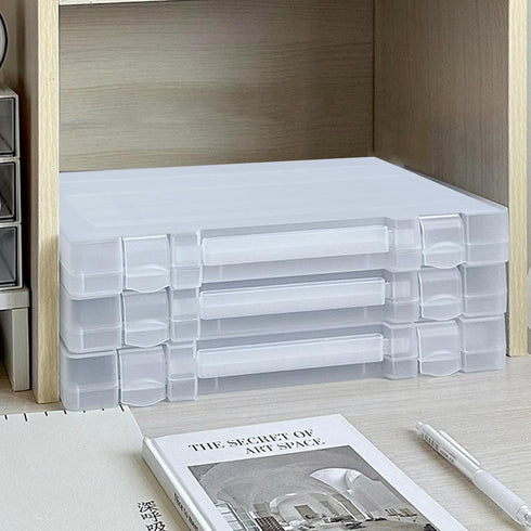 Marte Vanci Portable A4 File Box with Lid, Clear Plastic Storage Container with Handle for Photo Scrapbook Craft Art