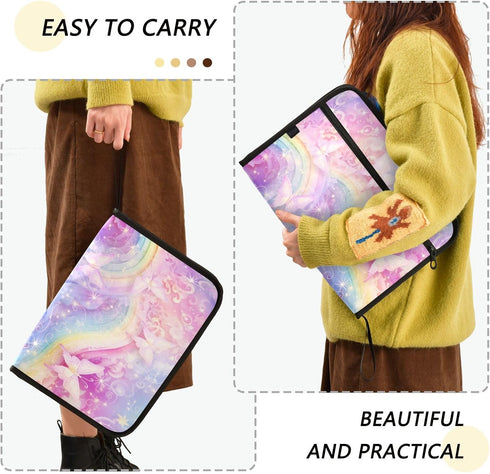 Rainbow Butterflies 13 Pocket Expanding File Folder with Labels, A4 Document Folder, Zipper Closure