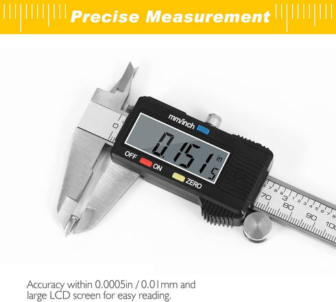 Adoric Digital Caliper, Electronic Stainless Steel Body with Large LCD Screen, 0-6 Inches, Inch/Millimeter Conversion