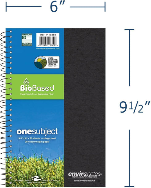 Roaring Spring Environotes Recycled Notebook, 70 Sheets, 9.5" x 6", College Ruled