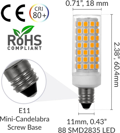 Simba Lighting LED E11 T4 Mini-Candelabra JD Light Bulb 5W 40W to 50W Halogen Replacement (4 Pack) 88SMD2835 Corn JDE11 120V for Chandeliers, Sconce, Cabinet Lighting, Soft White 3000K, Dimmable by Simba Lighting