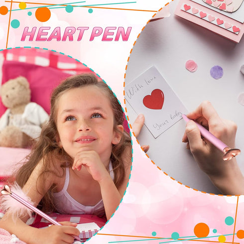 Chinco 12 Pieces Pink Heart Shaped Retractable Metal Pens, Cute Black Ink Ballpoint for Women Gifts