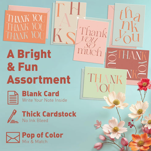 Set 24 S&O Boho Thank You Cards with Envelopes, Blank Decor Sheets for Handwritten Messages, of Greeting notes
