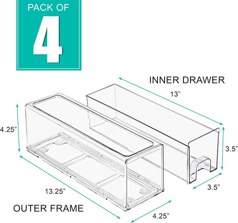Sorbus Small Clear Stackable Storage Drawers, 4 Pack with Handles for Craft, Clothes, Medicine, Makeup